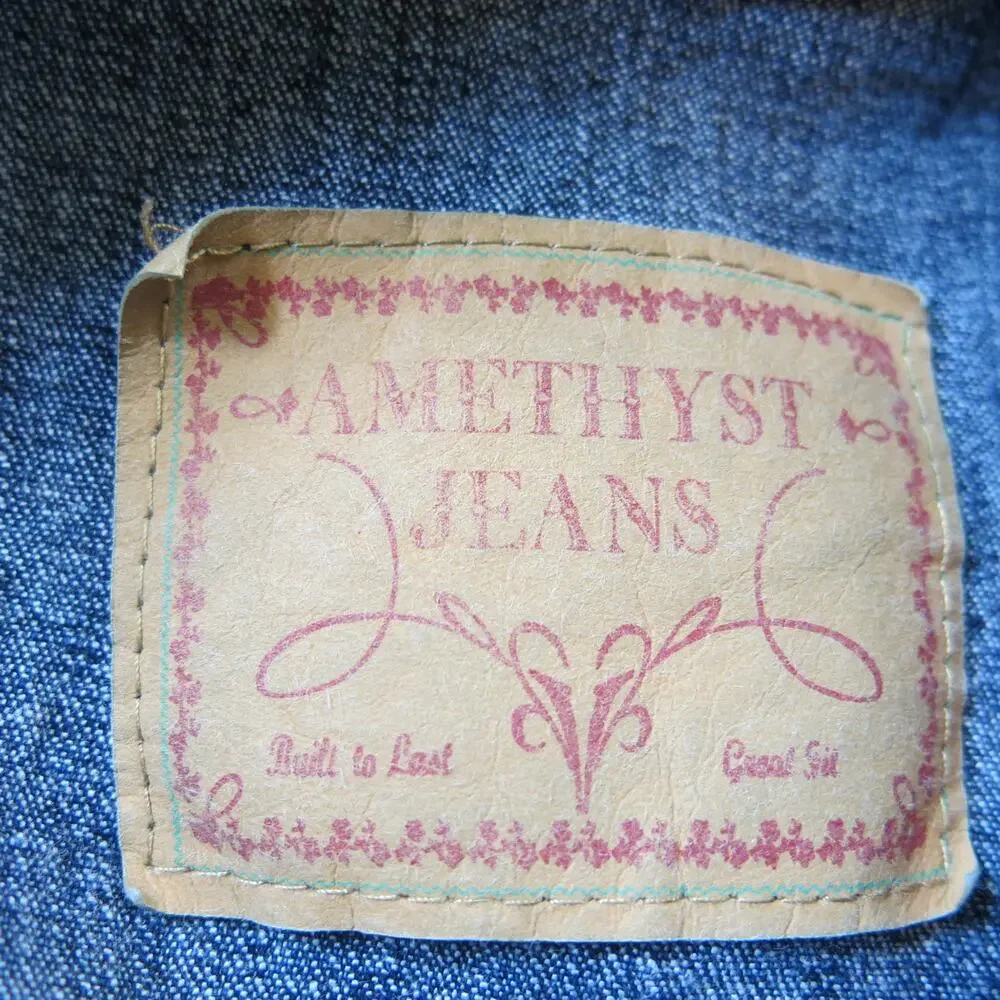 AMETHYST JEANS Denim Jean Vest Size S* Embroidery Distressed Blue Boho Casual